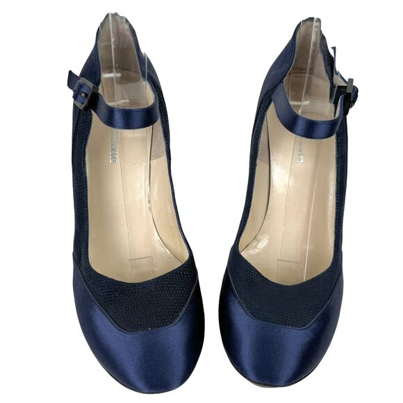 Nicholas Kirkwood Mary Jane High Heels EU 38 US 7.5 Navy Satin Round Toe Italy - Picture 3 of 14